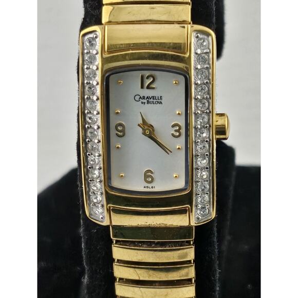 Ladies 2007 Bulova Caravelle Crystal Bezel Quartz Watch New Battery Running - Picture 1 of 14